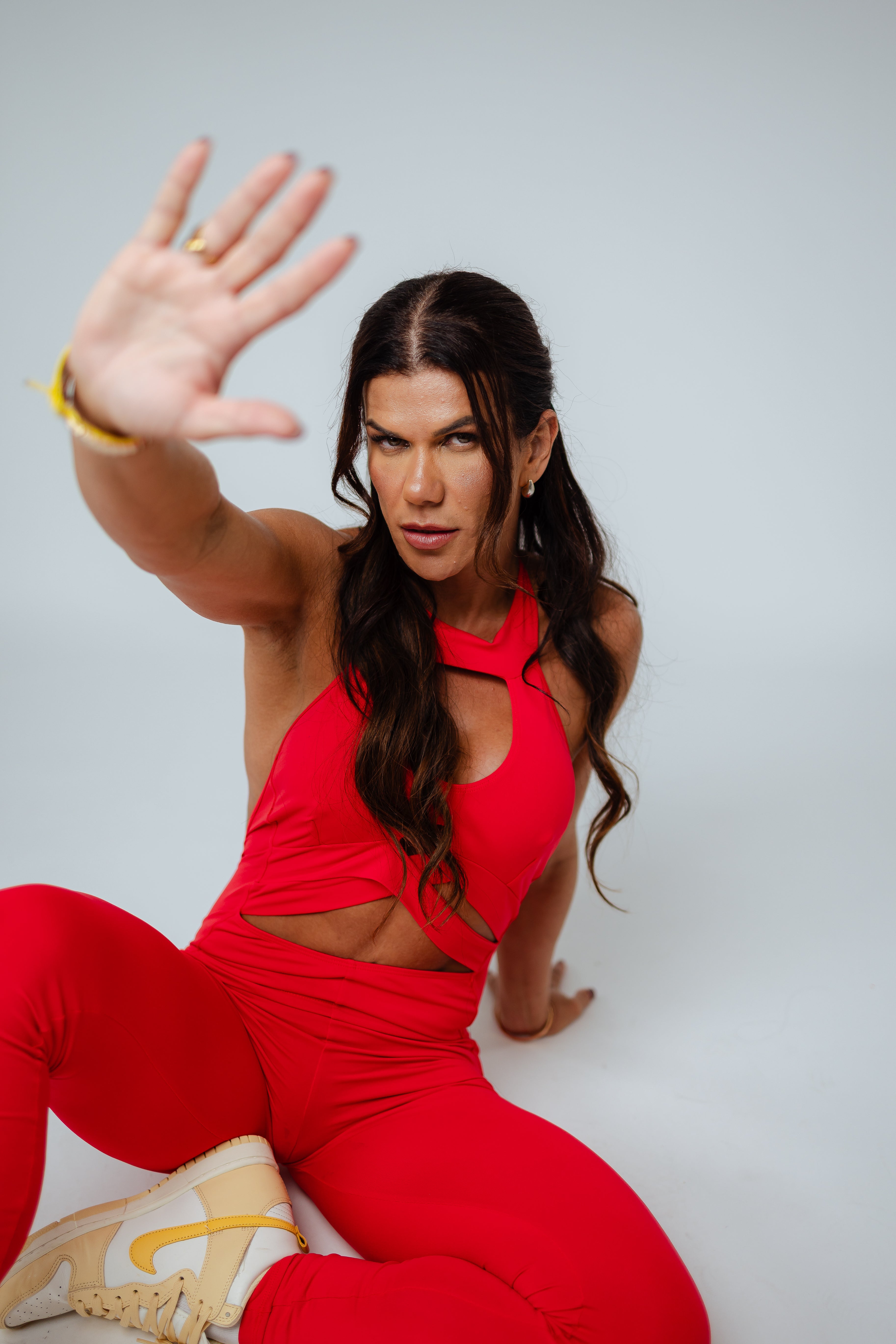 Power Red Cut-Out Jumpsuit