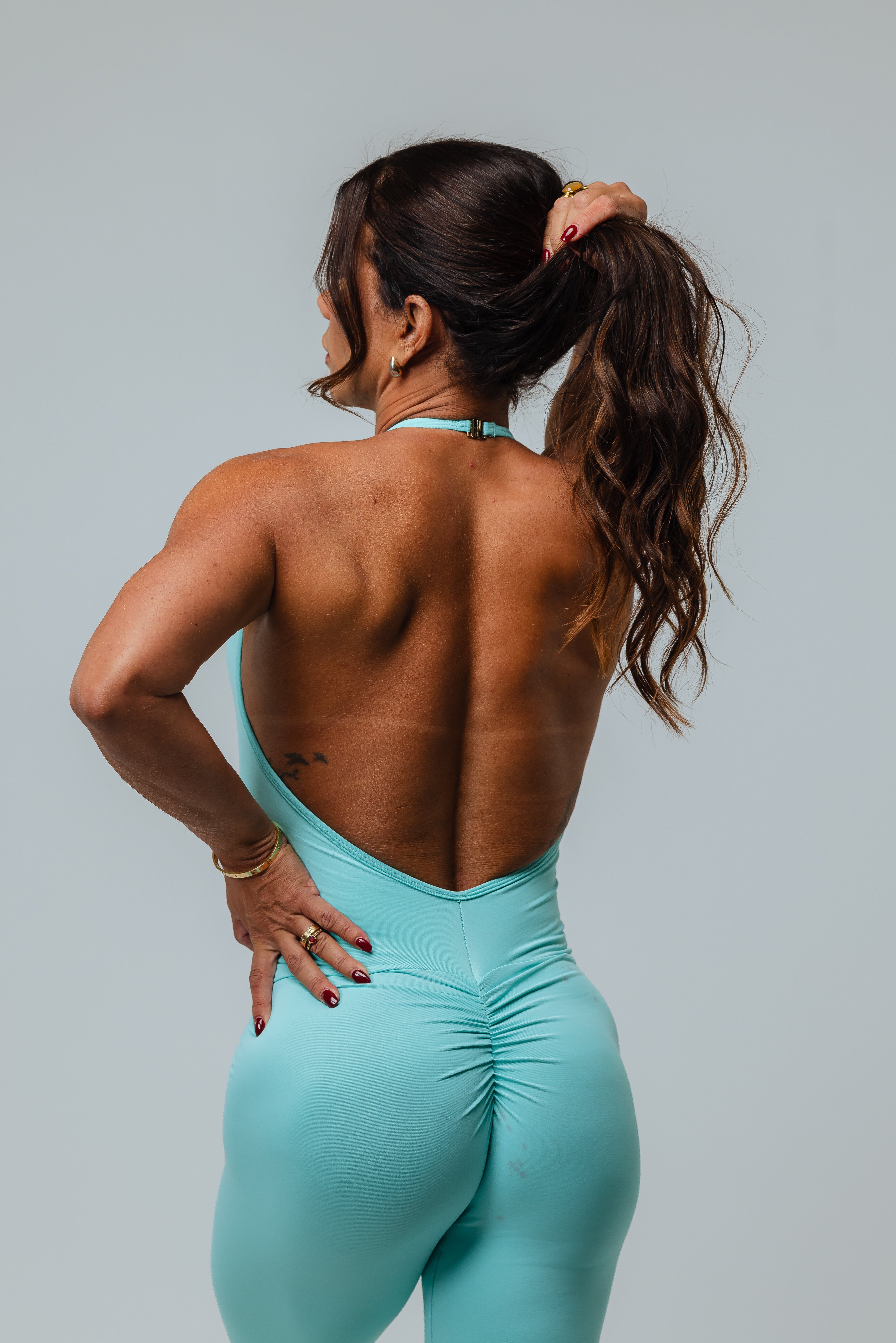 Aqua Lace-Up Halter Jumpsuit