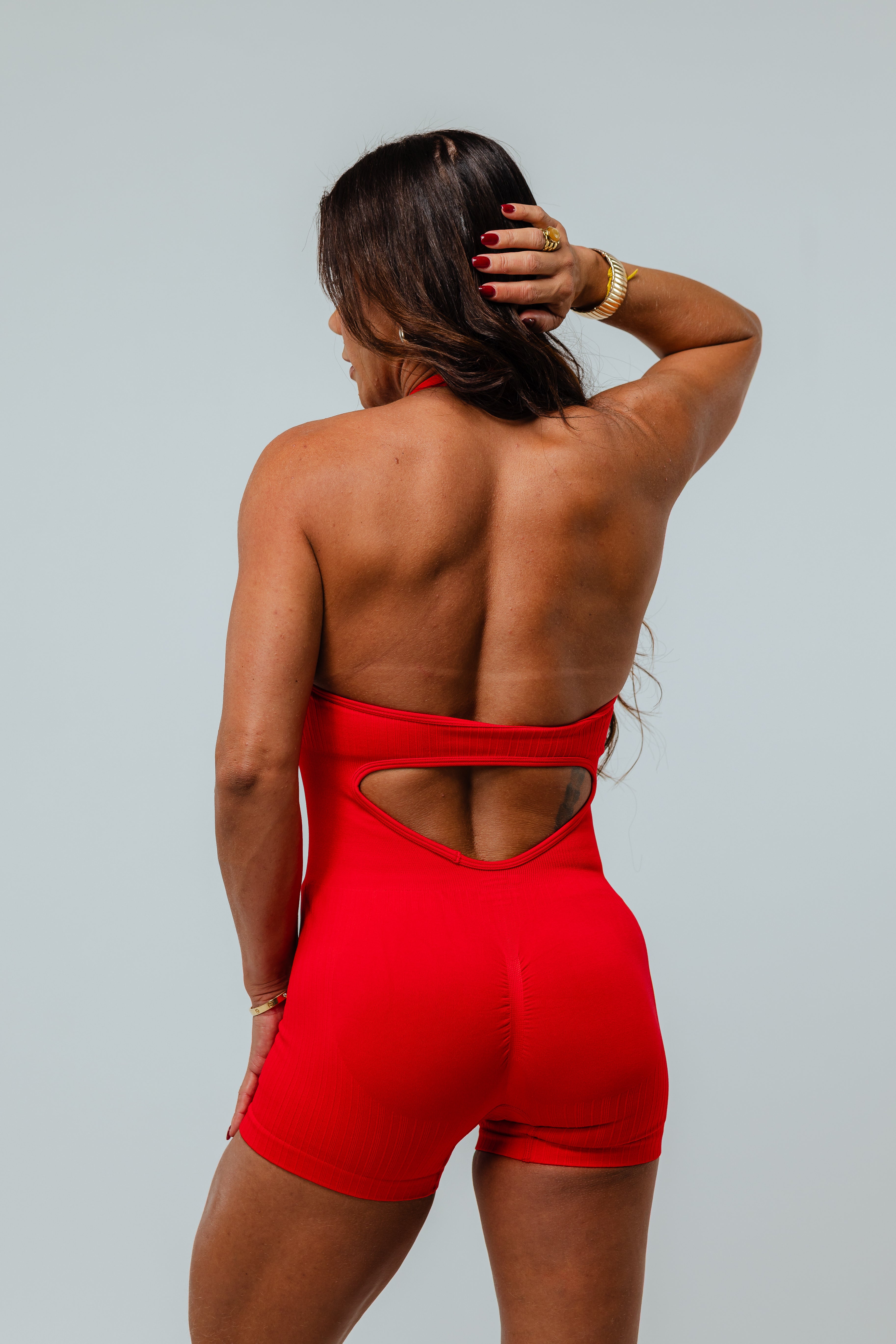 Crimson Flow Open-Back Playsuit